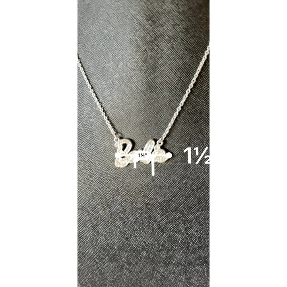 Barbie-Inspired Silver Rhinestone Pendant Necklace Script Logo  With Chain - Picture 10 of 10